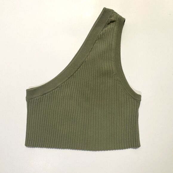 Zara Women's Ribbed One Shoulder Crop Tank Green Size Small Stretch Festival - Picture 3 of 8